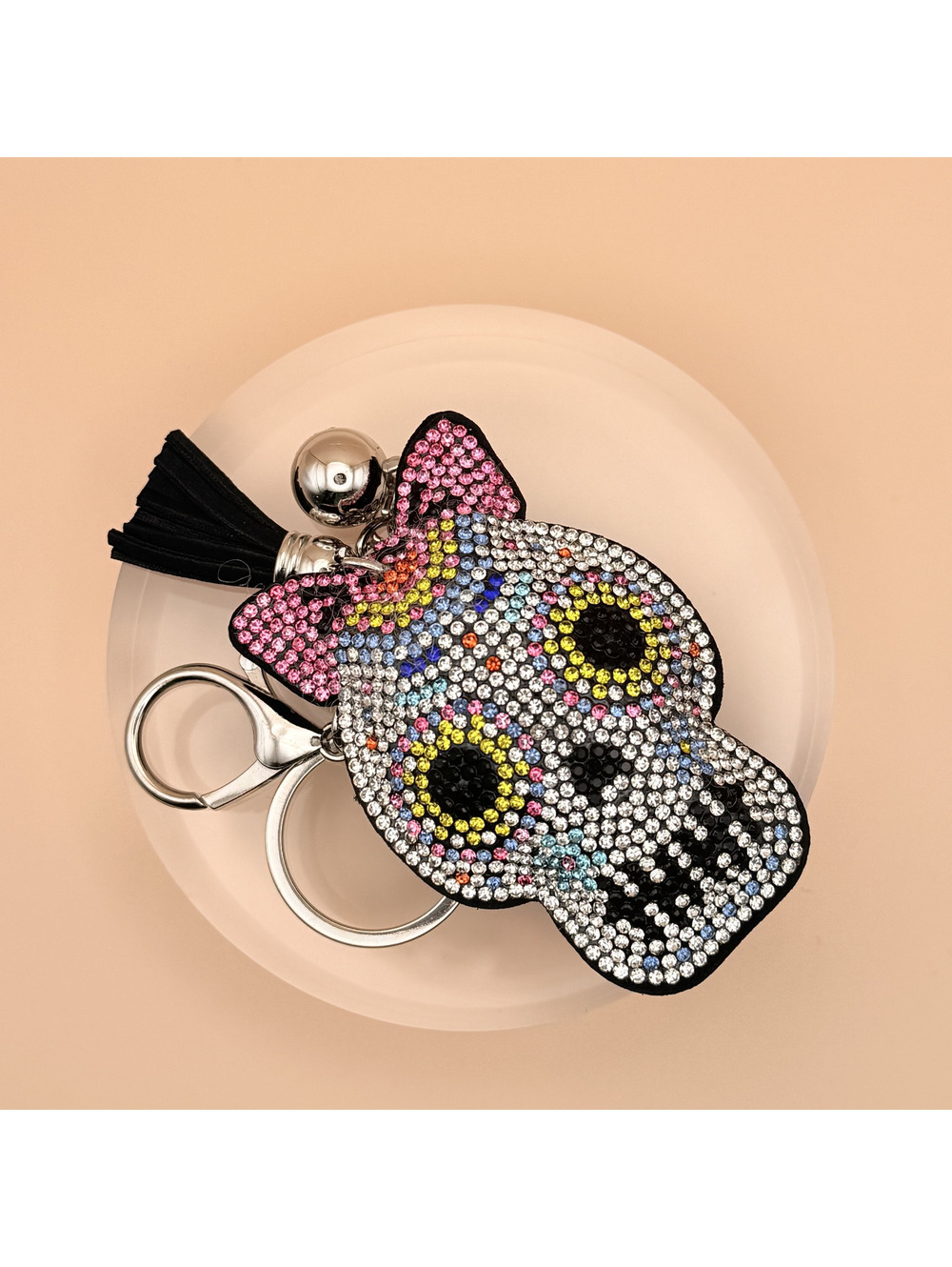 GlassJules KeyChain Soft Skeleton Rainbow Crystal Charm